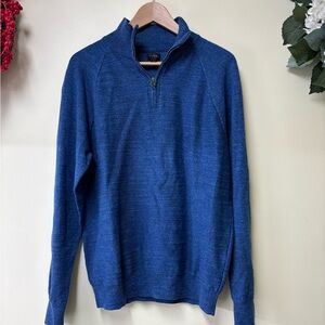 J CREW Mens Size L Blue Quarter-Zip Pullover 100% Cotton Sweater